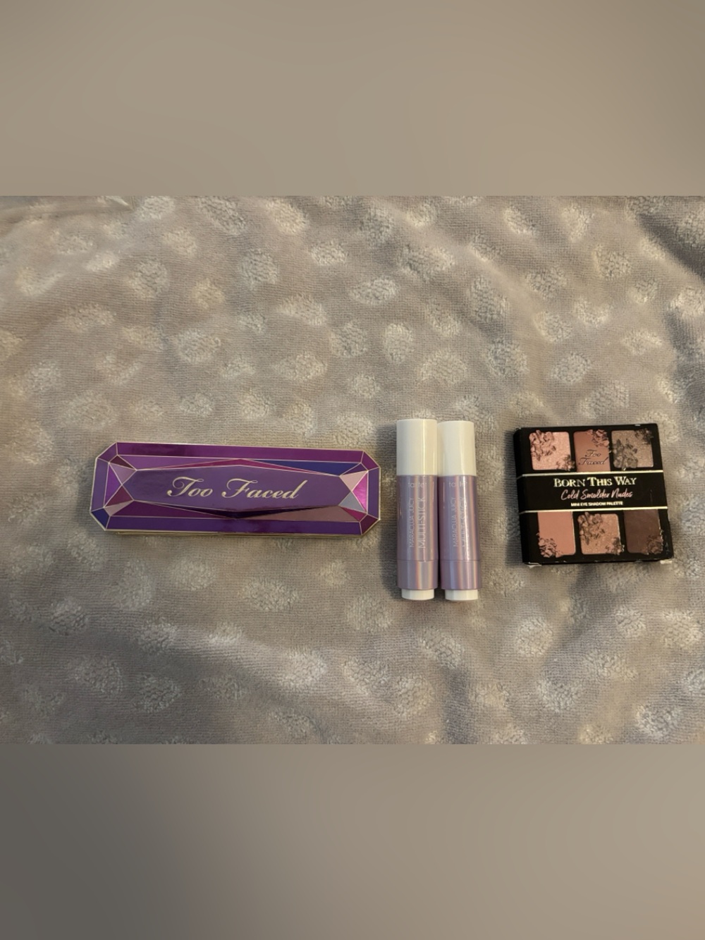 2 Too Faced  Eyeshadow Palettes  & 2 Tarte Maracuja Juicy Sticks